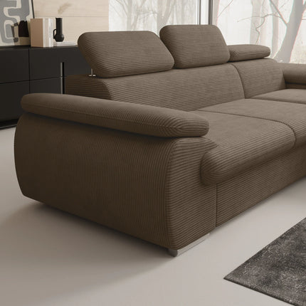 UNICORN Corner sofa 3-seater with chaise longue Ribbed fabric beige brown gray Width 284 cm Height 64 cm Depth 196 cm