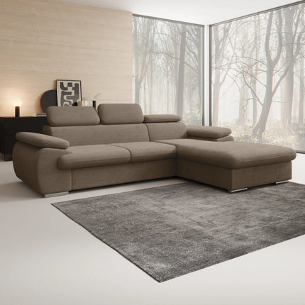 UNICORN Hoekbank 3-zits met chaise longue Ribstof beige brown grey