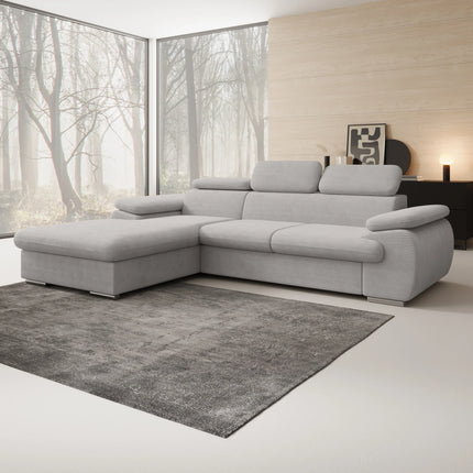 UNICORN Corner sofa, 3-seater with chaise longue, ribbed fabric, beige brown grey