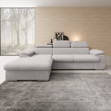 UNICORN Corner sofa 3-seater with chaise longue Ribbed fabric beige Width 284 cm Height 64 cm Depth 196 cm
