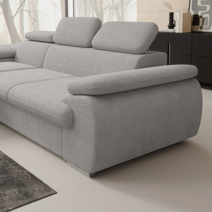 UNICORN Corner sofa, 3-seater with chaise longue, ribbed fabric, beige brown grey