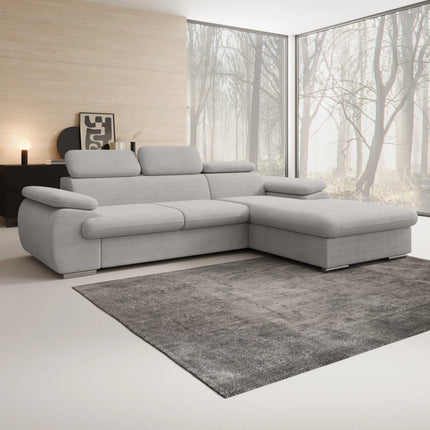 UNICORN Corner sofa, 3-seater with chaise longue, ribbed fabric, beige brown grey