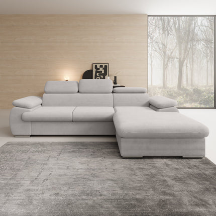 UNICORN Corner sofa 3-seater with chaise longue Ribbed fabric beige Width 284 cm Height 64 cm Depth 196 cm