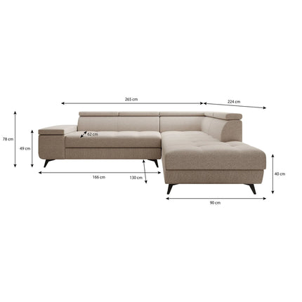 UNICORN Corner sofa 4-seater Fabric black gray Width 265 cm Height 78 cm Depth 224 cm
