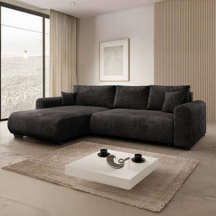 UNICORN Hoekbank 3-zits met chaise longue Velvet zwart