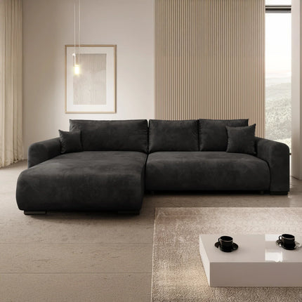 UNICORN Hoekbank 3-zits met chaise longue Velvet zwart
