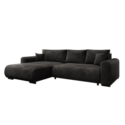 UNICORN Corner sofa 3-seater with chaise longue Velvet black Width 285 cm, Height 70 cm, Depth 188 cm