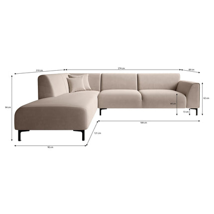 UNICORN Corner sofa 4-seater with chaise longue Fabric beige Width 274 cm Height 84 cm Depth 210 cm Seat height 44 cm Seat depth 56 cm