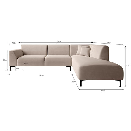 UNICORN Corner sofa 4-seater with chaise longue Fabric beige Width 274 cm Height 84 cm Depth 210 cm Seat height 44 cm Seat depth 56 cm