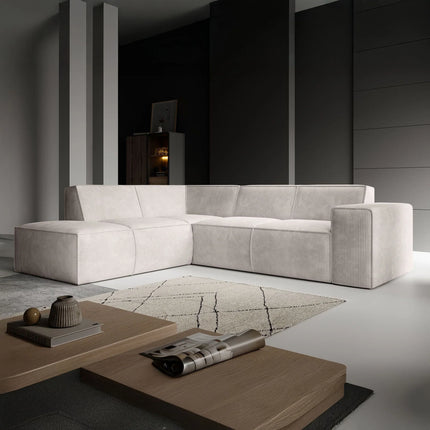UNICORN 4-seater corner sofa with chaise longue Ribbed fabric grey beige