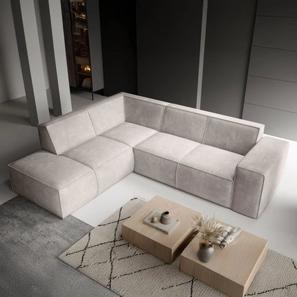 UNICORN Corner sofa 4-seater with chaise longue Ribbed fabric beige grey