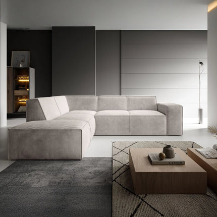 UNICORN Corner sofa 4-seater with chaise longue Ribbed fabric gray beige Width 261 cm Height 80 cm Depth 216 cm