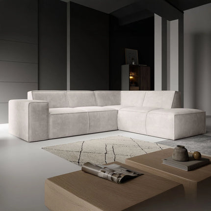 UNICORN 4-seater corner sofa with chaise longue Ribbed fabric grey beige