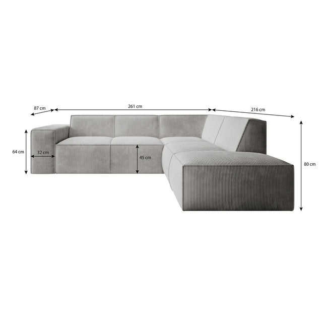 UNICORN Corner sofa 4-seater with chaise longue Ribbed fabric beige grey