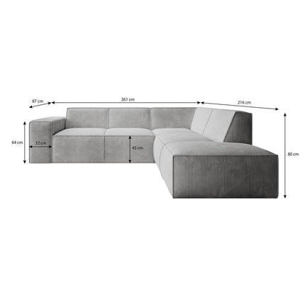 UNICORN Corner sofa 4-seater with chaise longue Ribbed fabric beige grey