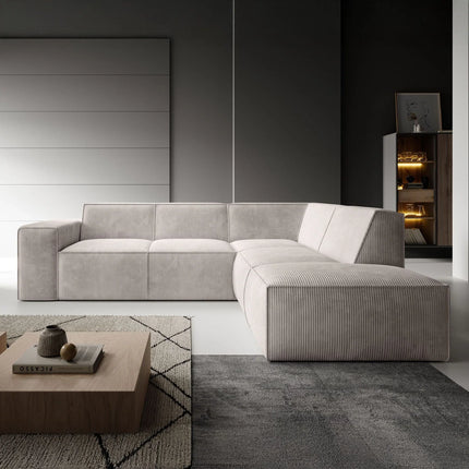 UNICORN Corner sofa 4-seater with chaise longue Ribbed fabric gray beige Width 261 cm Height 80 cm Depth 216 cm Seat height 45 cm Seat depth 60 cm