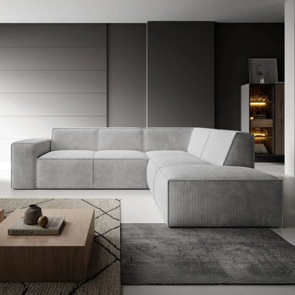 UNICORN Corner sofa 4-seater with chaise longue Ribbed fabric beige grey