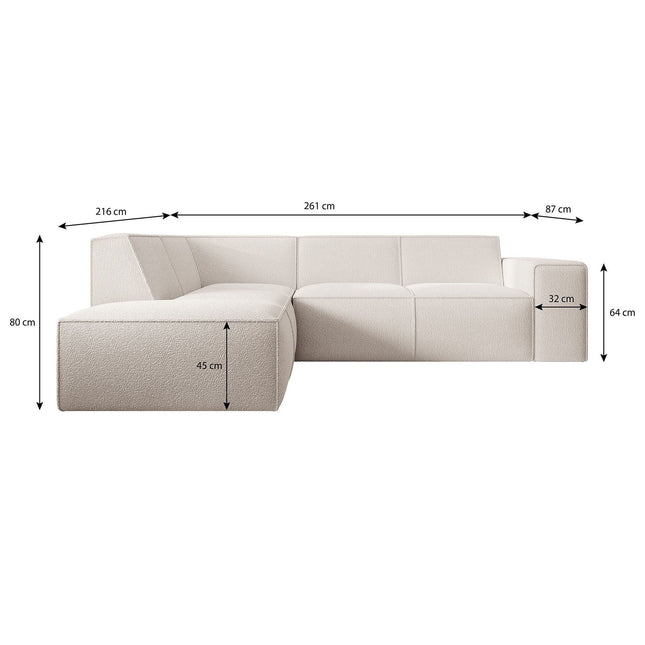 UNICORN Corner sofa 4-seater with chaise longue Teddy fabric beige Grey White