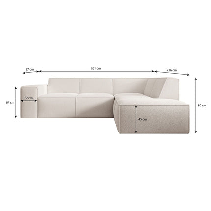 UNICORN Corner sofa 4-seater with chaise longue Teddy fabric white beige gray Width 261 cm Height 80 cm Depth 216 cm