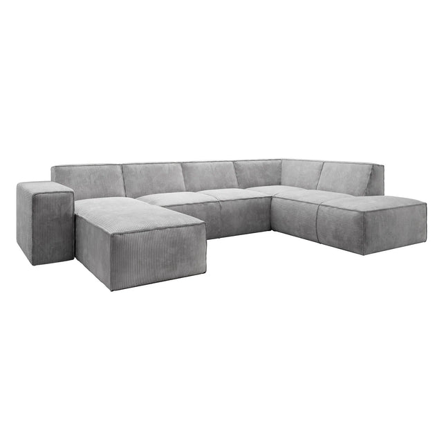 UNICORN 5-seater corner sofa with chaise longue, ribbed fabric, beige gray Width 334 cm Height 79 cm Depth 216 cm
