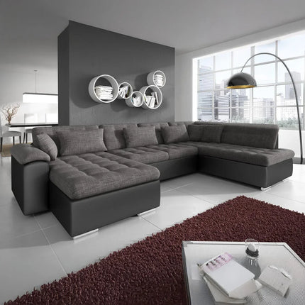 UNICORN 5-seater corner sofa with chaise longue, fabric black anthracite gray Width 350 cm Height 76 cm Depth 205 cm