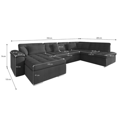 UNICORN 5-seater corner sofa with chaise longue, fabric black anthracite gray