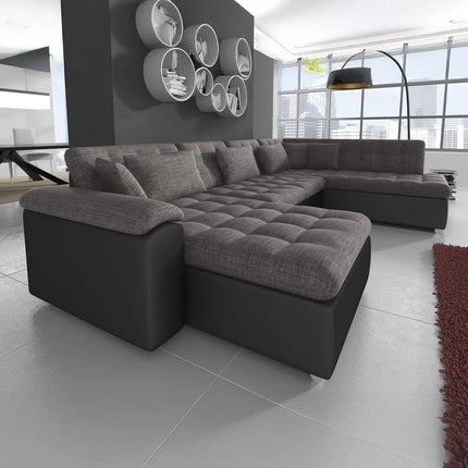 UNICORN 5-seater corner sofa with chaise longue, fabric black anthracite gray