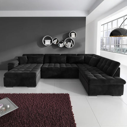 UNICORN Corner sofa 5-seater with chaise longue Velvet black Grey