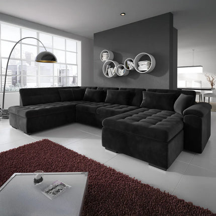 UNICORN Corner sofa 5-seater with chaise longue Velvet black Grey