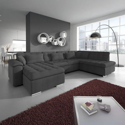 UNICORN 5-seater corner sofa with chaise longue, fabric black anthracite gray