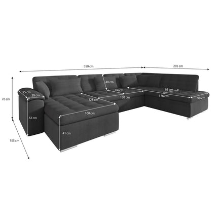 UNICORN 5-seater corner sofa with chaise longue, fabric black anthracite gray