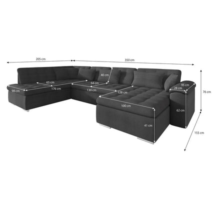 UNICORN 5-seater corner sofa with chaise longue Fabric gray anthracite black Width 350 cm Height 76 cm Depth 205 cm