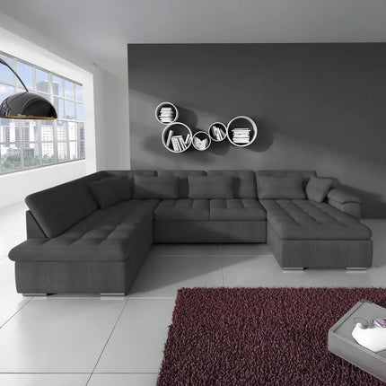 UNICORN 5-seater corner sofa with chaise longue, fabric black anthracite gray