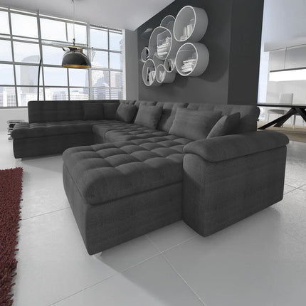 UNICORN 5-seater corner sofa with chaise longue, fabric black anthracite gray