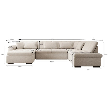 UNICORN 5-seater corner sofa with chaise longue, ribbed fabric, beige brown grey