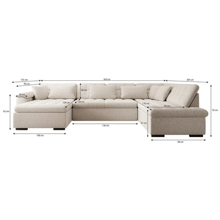UNICORN 5-seater corner sofa with chaise longue, ribbed fabric brown beige grey