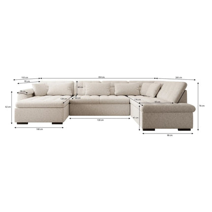 UNICORN 5-seater corner sofa with chaise longue, ribbed fabric brown beige grey