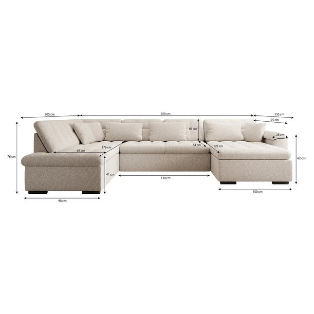 UNICORN 5-seater corner sofa with chaise longue Teddy fabric beige