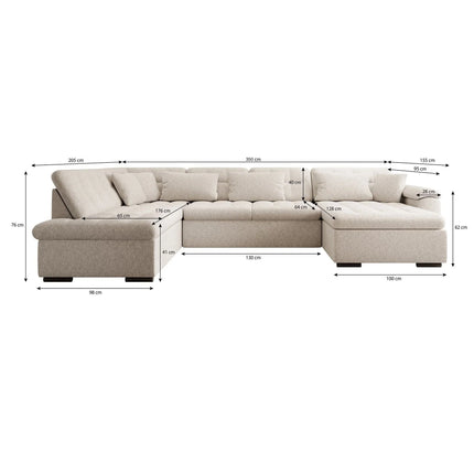 UNICORN 5-seater corner sofa with chaise longue Rib fabric beige brown grey