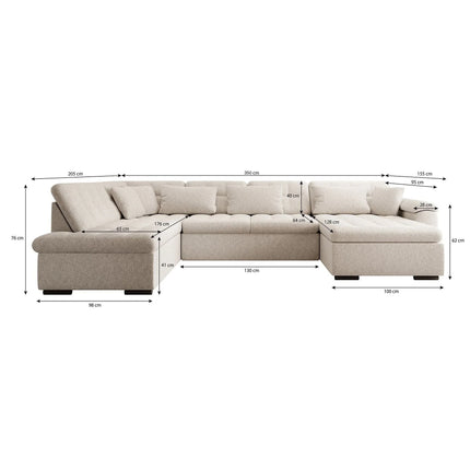 UNICORN 5-seater corner sofa with chaise longue Rib fabric beige brown grey