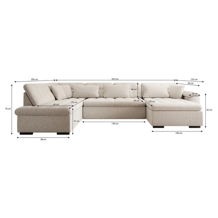 UNICORN 5-seater corner sofa with chaise longue, ribbed fabric, dark gray beige brown Width 350 cm Height 76 cm Depth 205 cm Seat height 41 cm Seat depth 64 cm