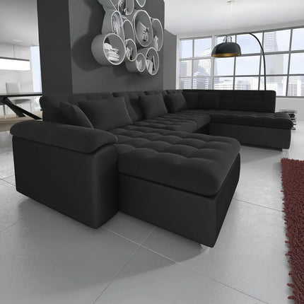 UNICORN 5-seater corner sofa with chaise longue, fabric black anthracite gray Width 350 cm Height 76 cm Depth 205 cm