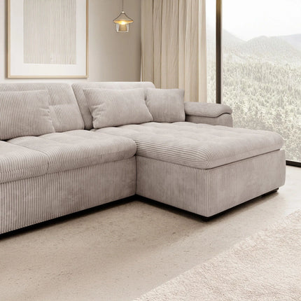 UNICORN 5-seater corner sofa with chaise longue, ribbed fabric brown beige grey