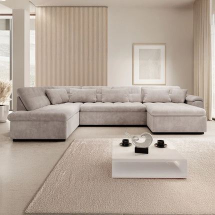 UNICORN 5-seater corner sofa with chaise longue Rib fabric dark grey beige brown