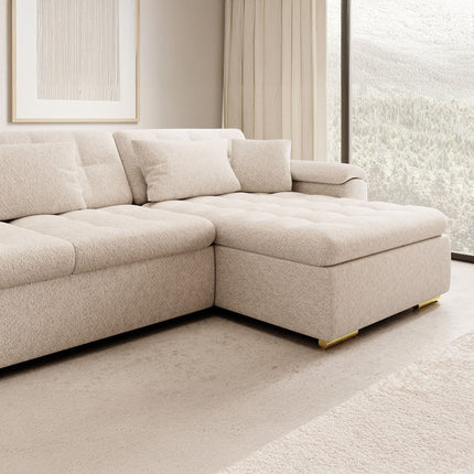 UNICORN Corner sofa 5-seater with chaise longue Teddy fabric beige Width 350 cm Height 76 cm Depth 205 cm Seat height 41 cm Seat depth 64 cm