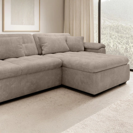 UNICORN 5-seater corner sofa with chaise longue Rib fabric beige brown grey