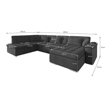 UNICORN Corner sofa 5-seater with chaise longue Velvet black Grey