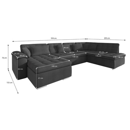 UNICORN 5-seater corner sofa with chaise longue, fabric black anthracite gray