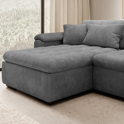 UNICORN 5-seater corner sofa with chaise longue Rib fabric dark grey beige brown
