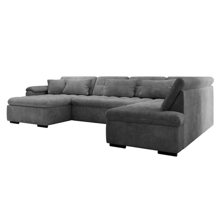 UNICORN 5-seater corner sofa with chaise longue, ribbed fabric, beige brown grey
